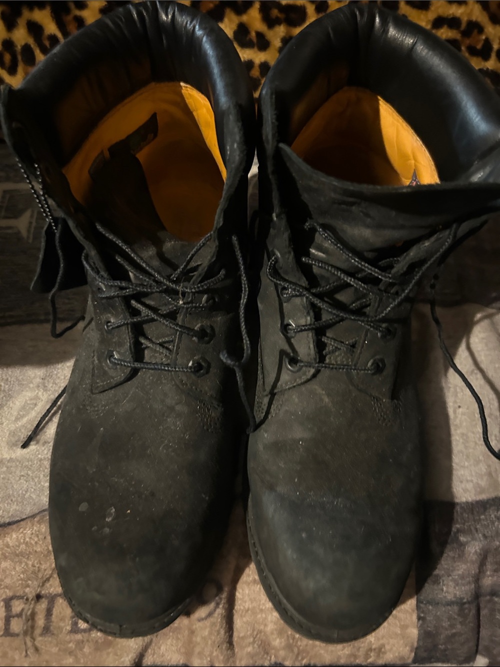 Timberland Black Lace-Up Work Boots with Yellow Lining